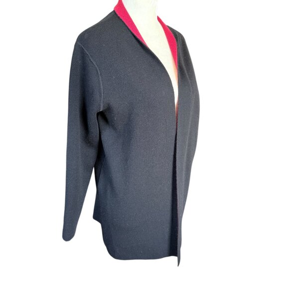 Talbots Petites black wool open cardigan sweater with red interior size PS - Picture 1 of 9